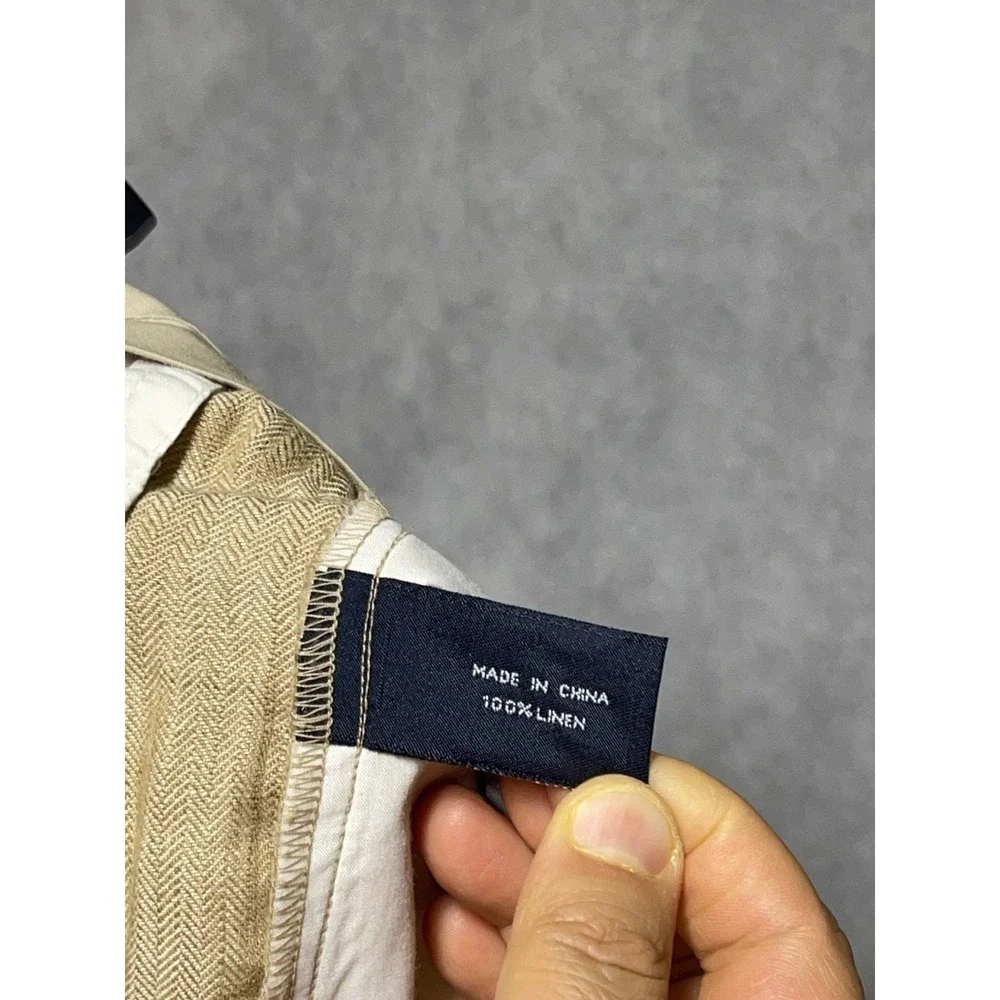 Nautica Pants Men 34X30 Beige Herringbone Rigger Straight Linen Coastal Academia